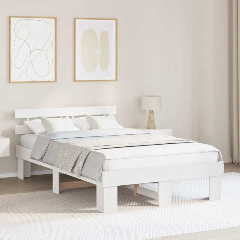 Sengestel med hovedgavl 135x190 cm i massivt fyrretræ - Hvid
