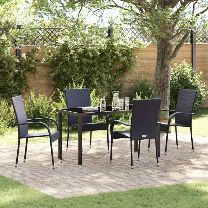 Have spisebordssæt 5 dele – sort polyrattan