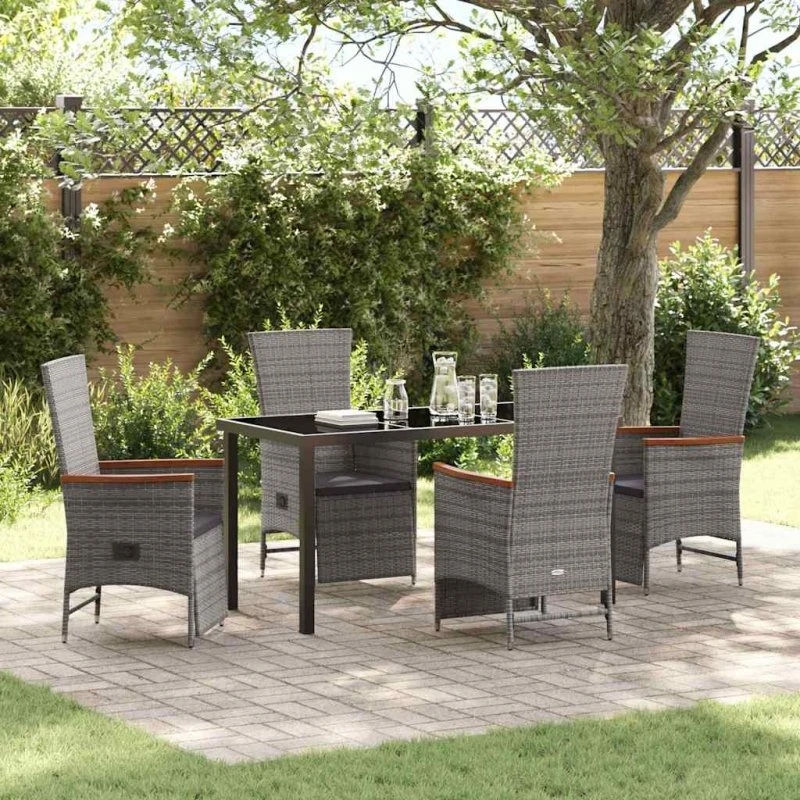 Have Spisebordssæt i Grå Polyrattan 5-dele med Puder