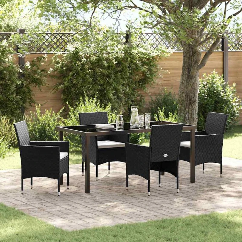 Sort 5-pc Polyrattan Havemøbelsæt med Puder