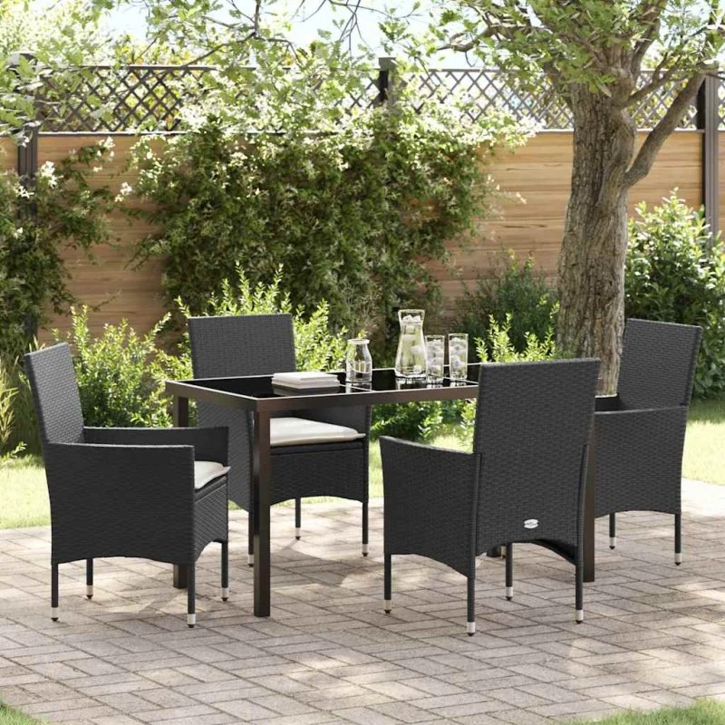 Have Spisebordssæt 5 stk Sort polyrattan med puder