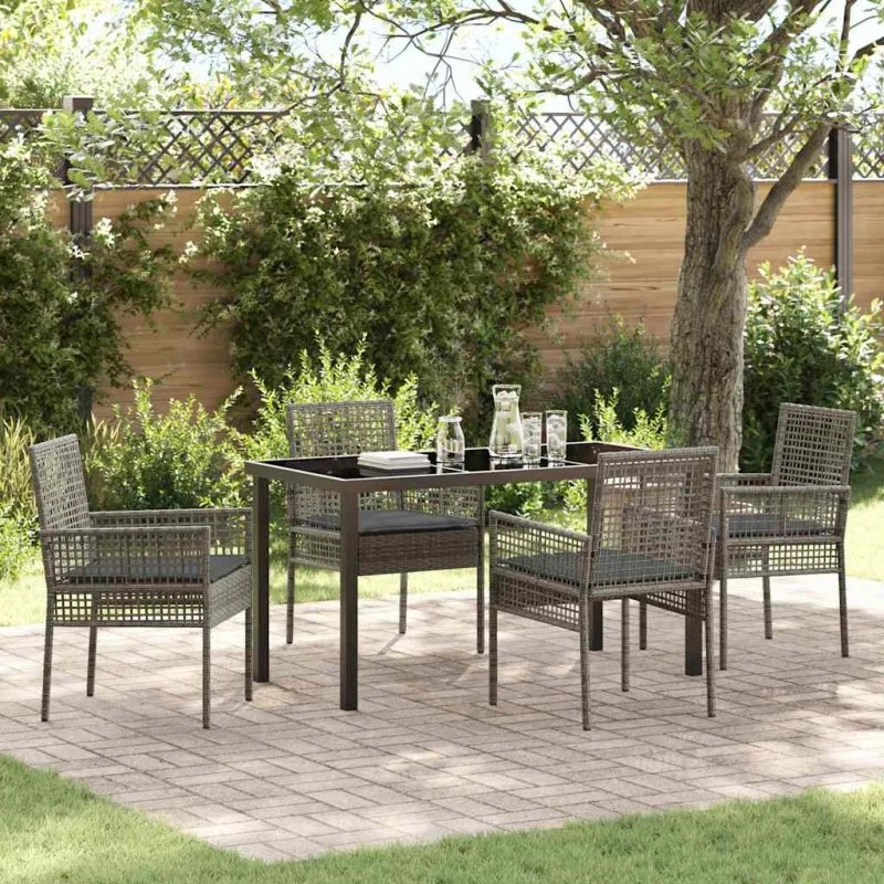 Gråt 5-pc polyrattan havespisebordssæt med puder