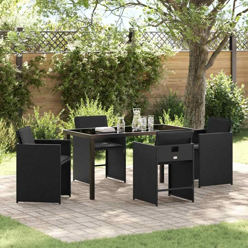 Have spisebordssæt 5 dele i sort polyrattan