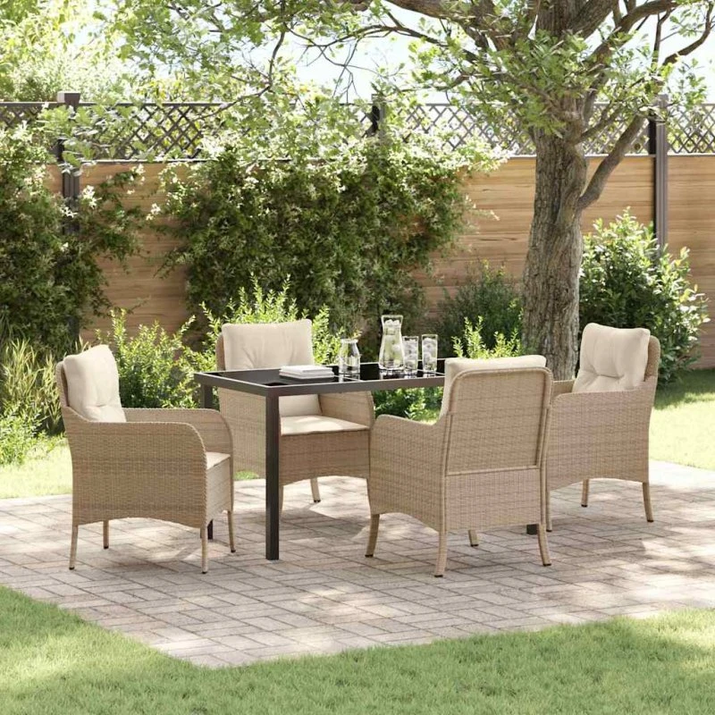 Have spisebordssæt 5 dele i beige polyrattan