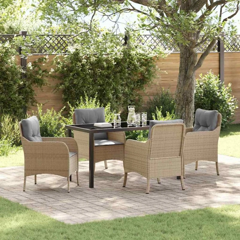 Have Spisebordssæt 5 dele i beige polyrattan med puder