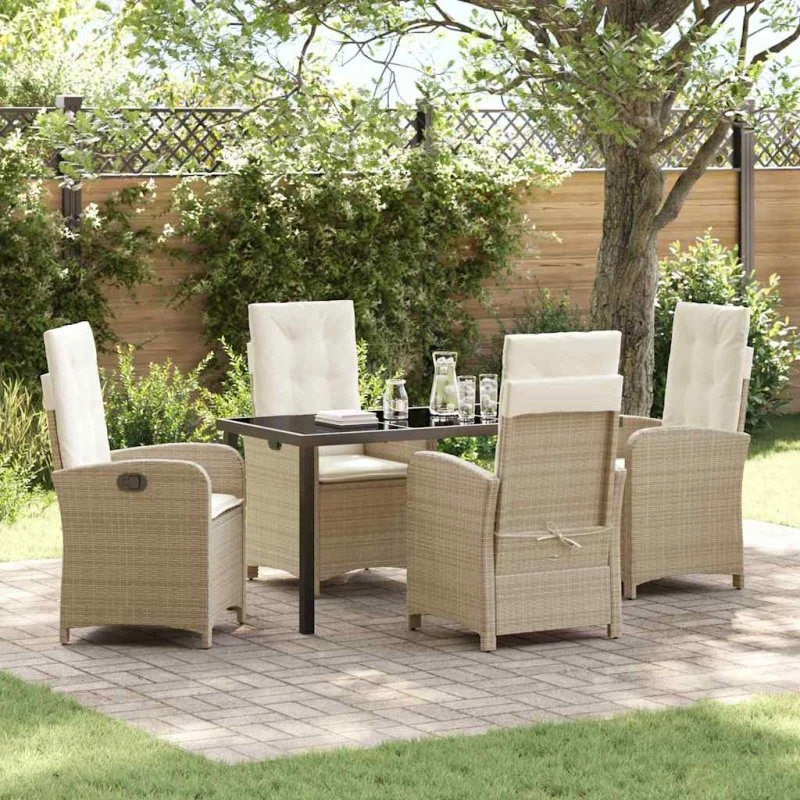 Have spisebordssæt 5 dele i beige polyrattan med puder