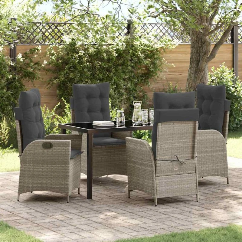 Lysegrå 5-pcs polyrattan have spisebordssæt med pude