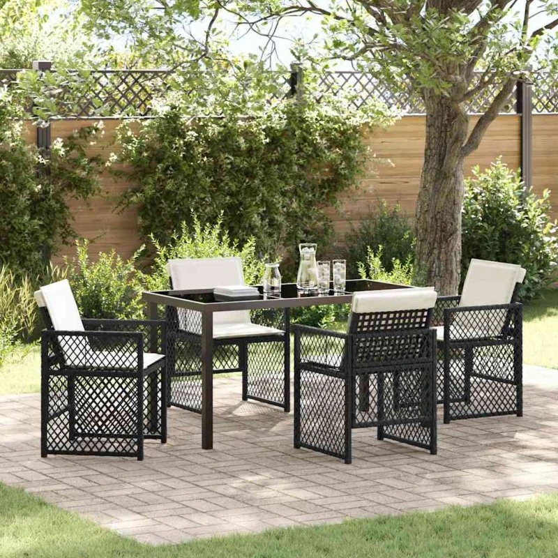 Have spisebordssæt 5 dele i sort polyrattan