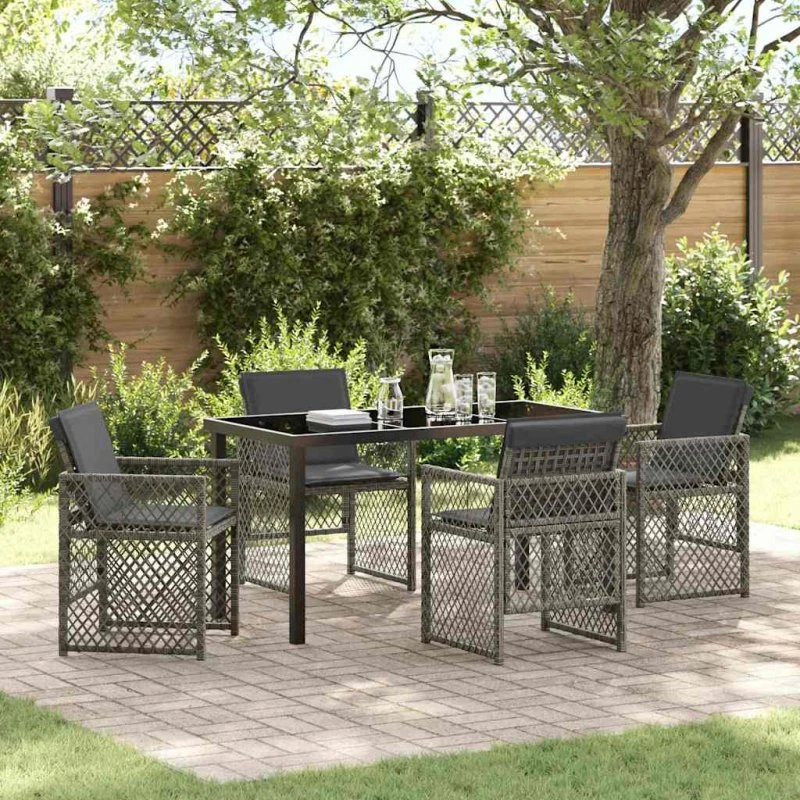 Gråt polyrattan have spisebordssæt 5 dele