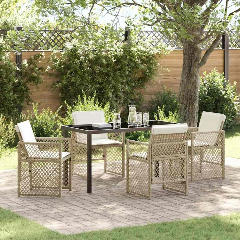 Have spisebordssæt 5 dele beige polyrattan
