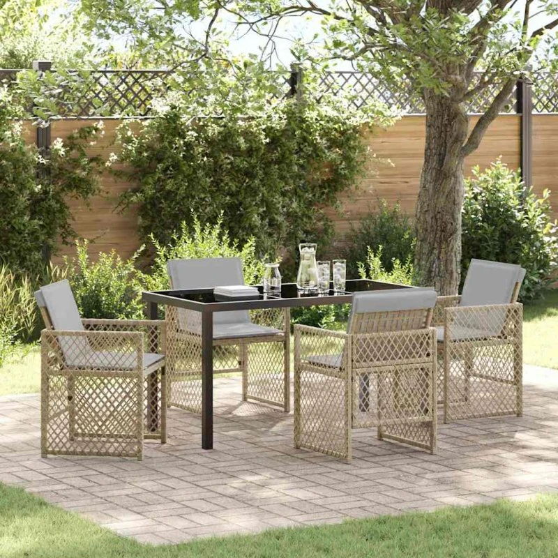 Have spisebordssæt 5 dele i beige polyrattan
