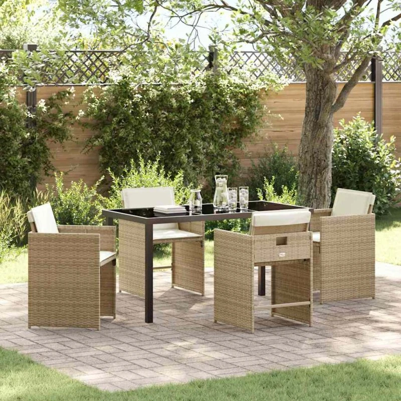 Have Spisebordssæt 5 dele i beige polyrattan