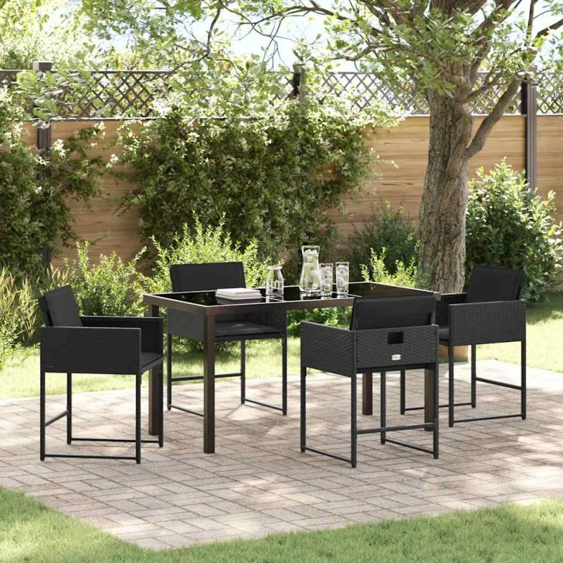Have Spisebordssæt 5 dele Sort polyrattan