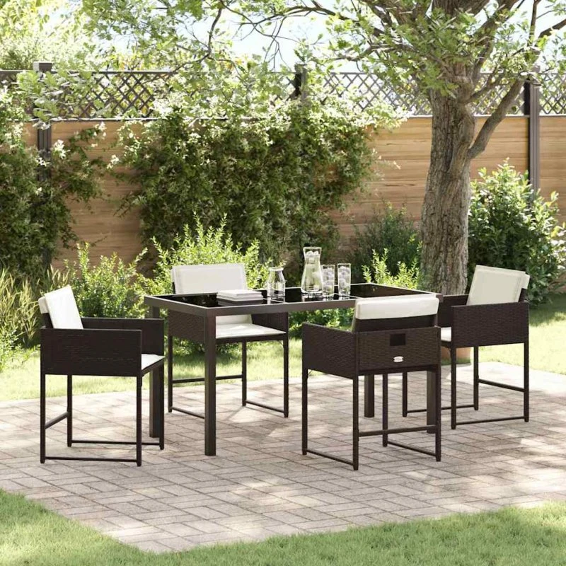 Have Spisebordssæt 5 dele i brun polyrattan