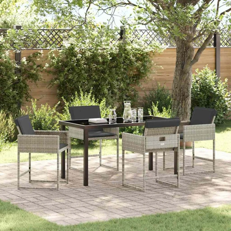 Have Spisebordssæt 5 dele Lysegrå polyrattan
