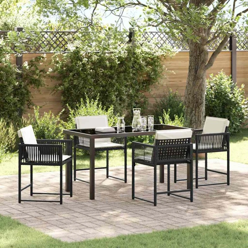 Have spisebordssæt 5 dele - Sort polyrattan