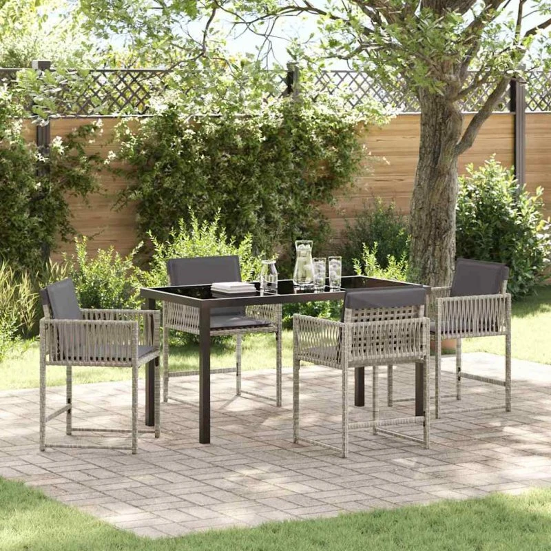 Lysegrå have spisebordssæt i polyrattan, 5 dele