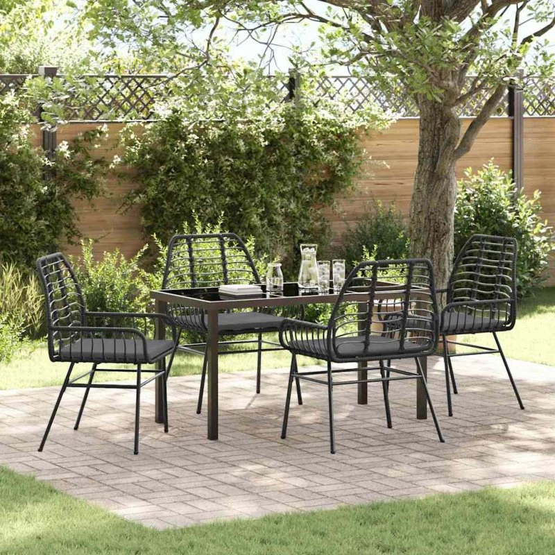 Have Spisebordssæt 5 Dele i Sort Polyrattan – 140 cm