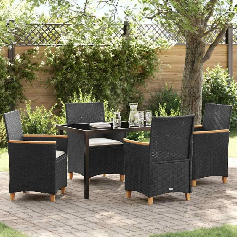 Spisebordssæt i sort polyrattan 5 stk - have & terrasse