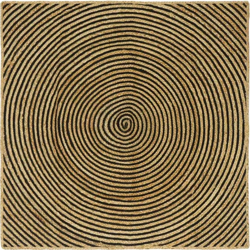 Rundt jute-tæppe 160x160 cm – natur & sort