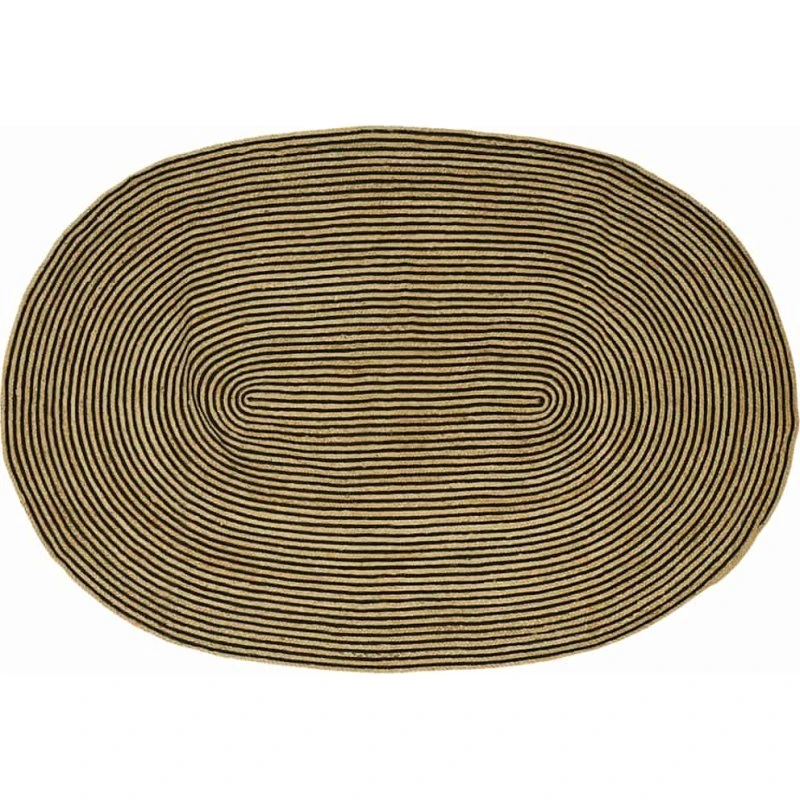 Jute tæppe oval 205x305 cm - natur/sort