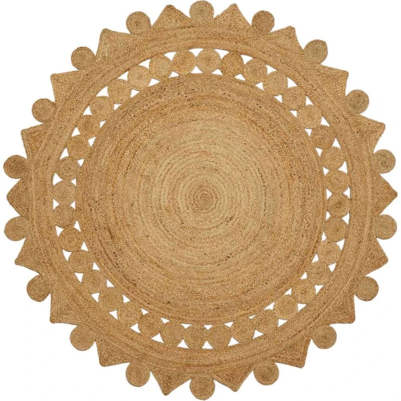 Jute tæppe Ø 180 cm, brun – håndlavet