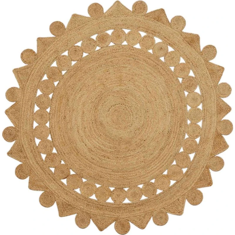 Rund jute-tæppe Ø210 cm – Brun, håndlavet