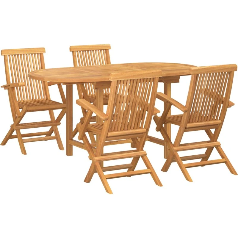 Spisebordssæt i massivt teak 5 dele (160x80 cm)