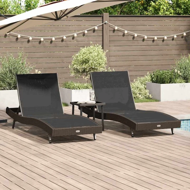 Solstole i polyrattan 3 dele, brun