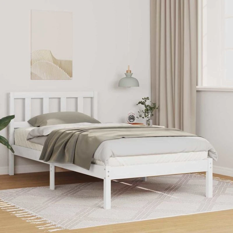 Sengestel i massivt fyrretræ 90x190 cm – hvidt hovedgærde