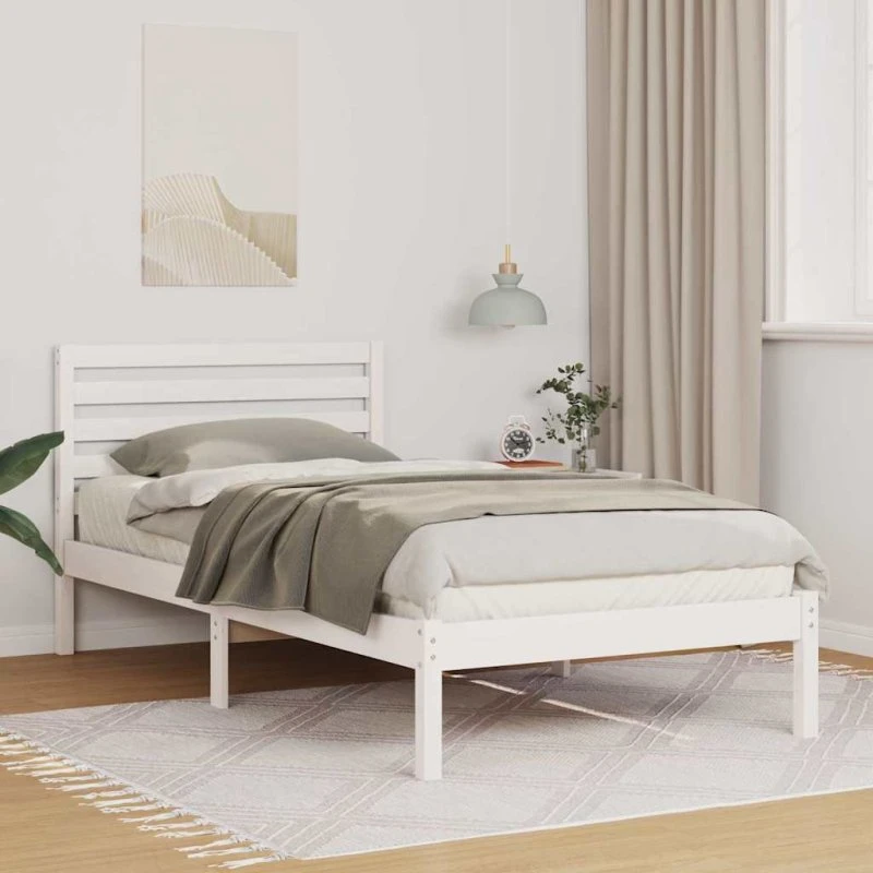 Sengestel med hovedgærde 80x200 cm - Hvid, massivt fyrretræ