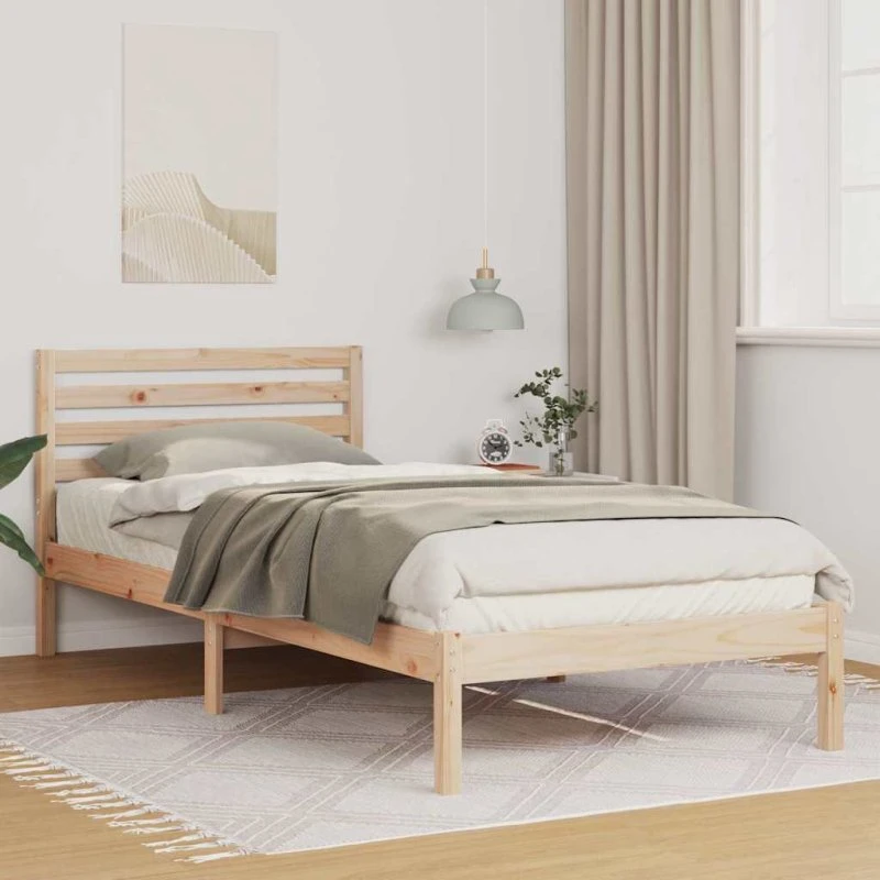 Sengestel i massivt fyrretræ med hovedgærde, brun 80x220 cm