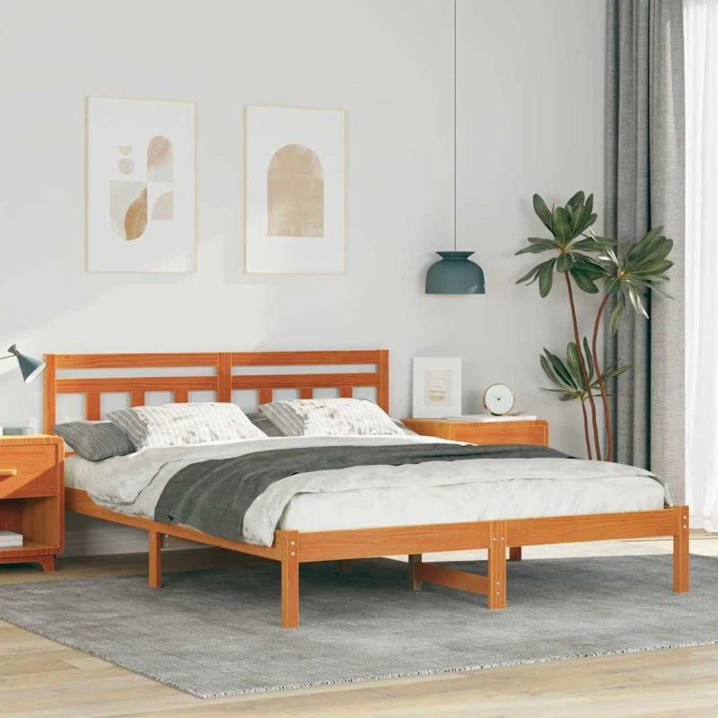 Sengestel 160x200 cm i massivt fyrretræ – brun