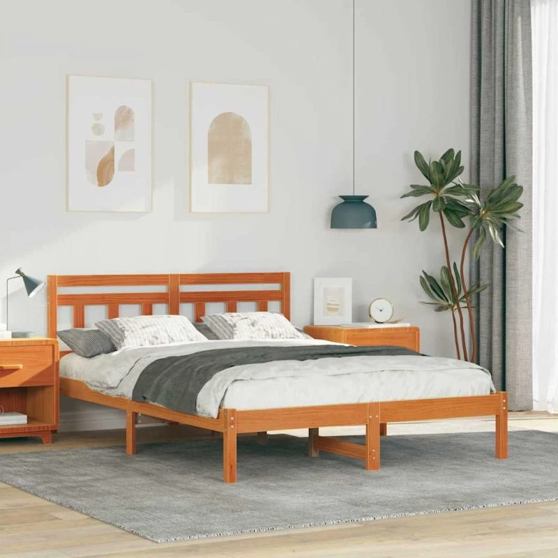 Sengestel 120x190 cm i massivt fyrretræ – brun med hovedgærde