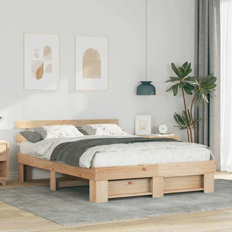 Sengestel 160x200 cm i massivt fyrretræ - Brun med hovedgærde