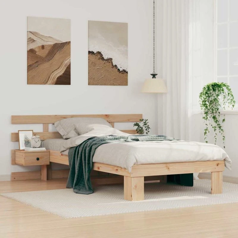 Sengestel med hovedgærde 90x200 cm – Brun massivt fyrretræ