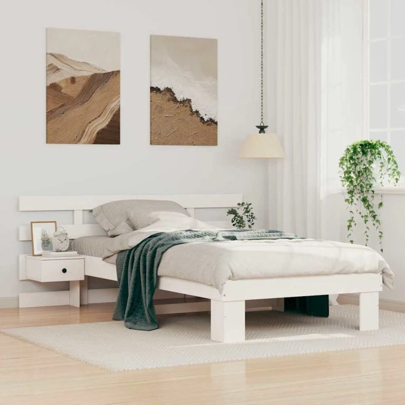 Hvidt sengestel i massivt fyrretræ 90x190 cm