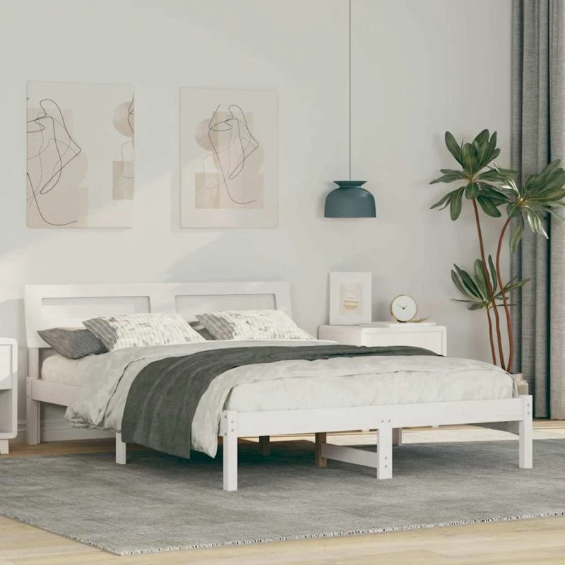 Sengestel med hovedgærde 120x190 cm i massivt fyrretræ - Hvid