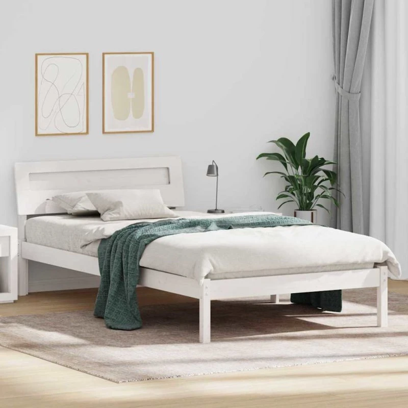 Hvidt sengestel i massivt fyrretræ 100x200 cm
