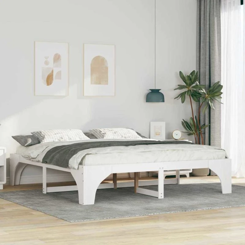 Gulvseng i massivt fyrretræ 180x200 cm – Hvid