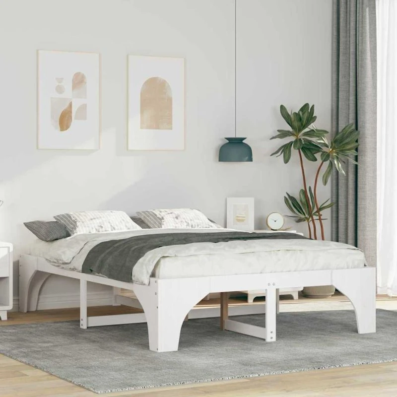 Gulvsengestel i massivt fyrretræ 160x200 cm - hvid