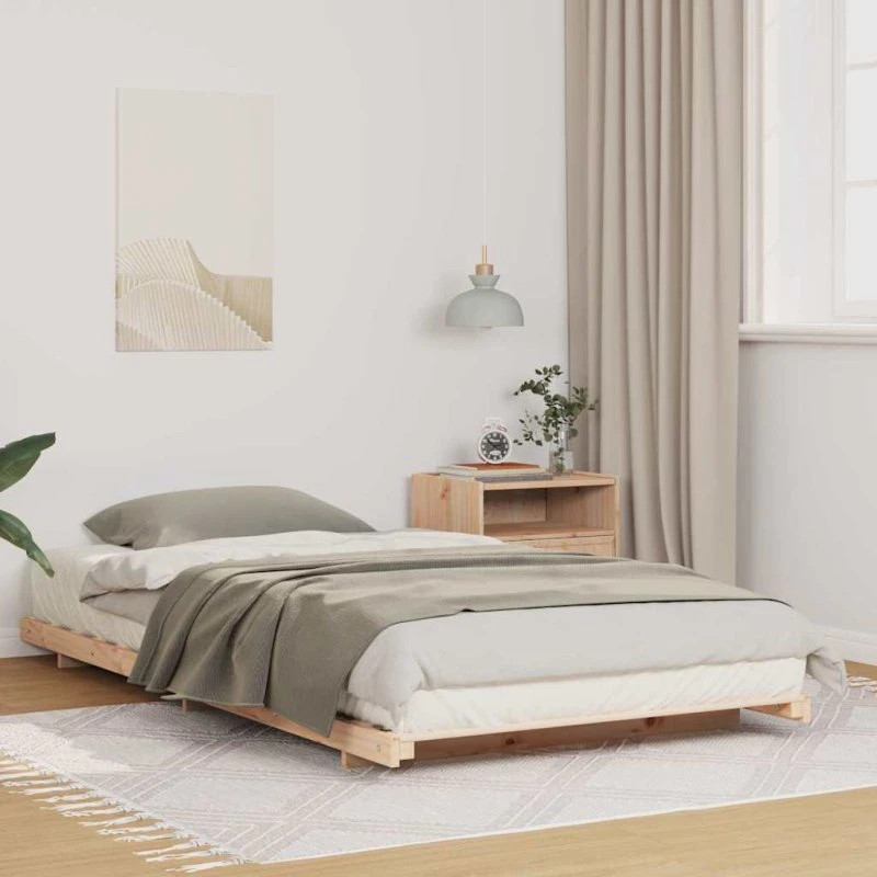 Gulvseng ramme i massivt fyrretræ 90x190 cm – brun