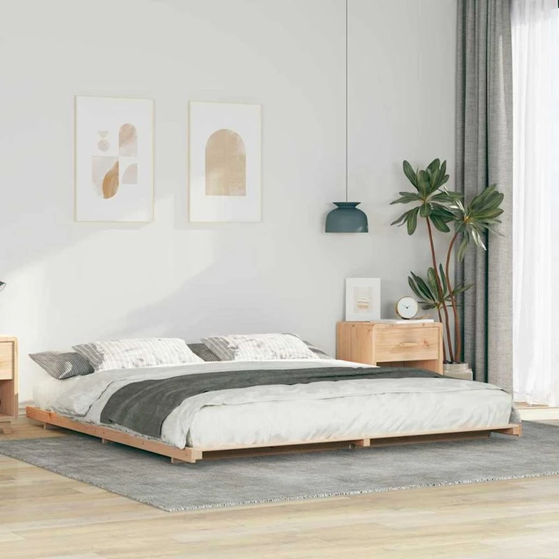 Gulvseng ramme 180x210 cm brun i massivt fyrretræ