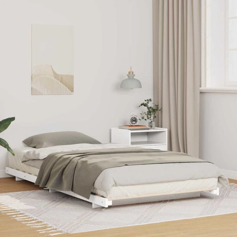 Gulvseng ramme 80x220 cm i massivt fyrretræ, hvid