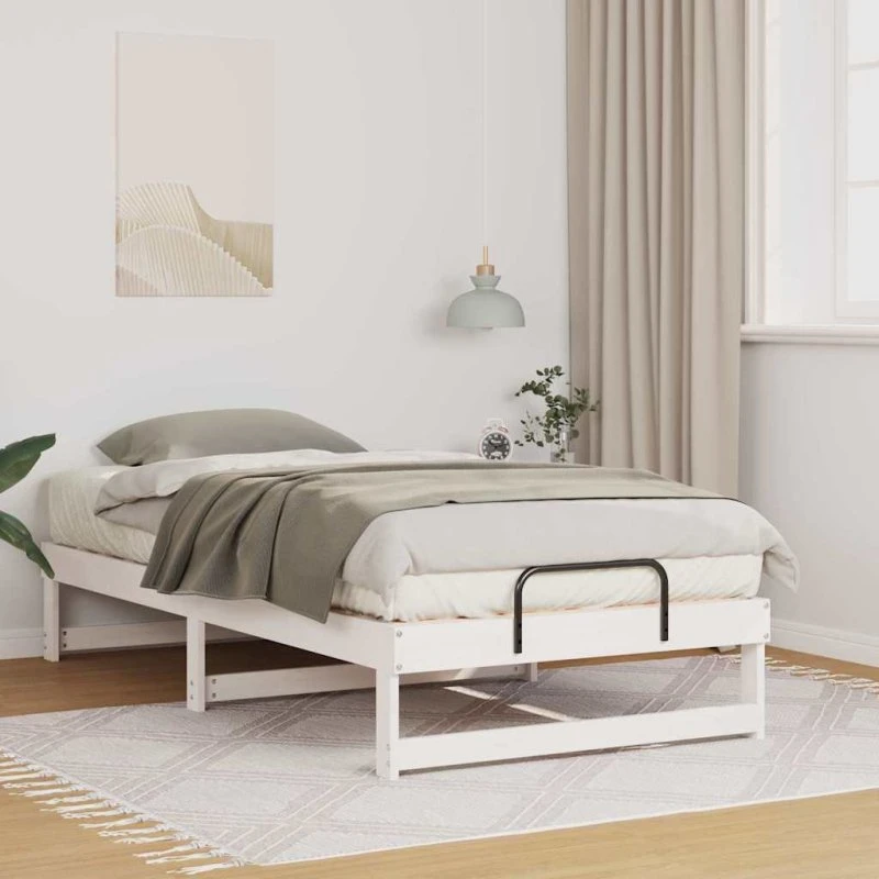 Sengestel i hvidt massivt fyrretræ 75x190 cm med bærehåndtag