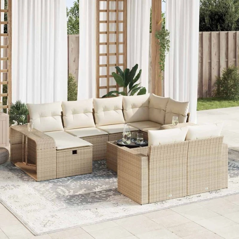 Polyrattan havemøbelsæt 11 dele med hynder – beige