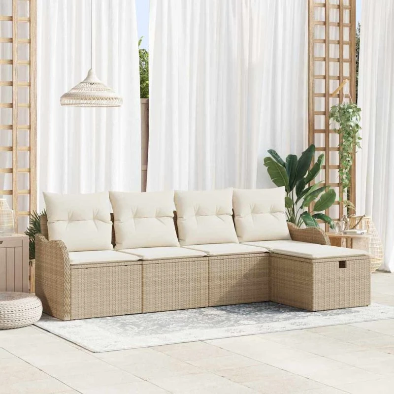 Modulær Havesofa 5-dele i Beige Polyrattan m. Opbevaring