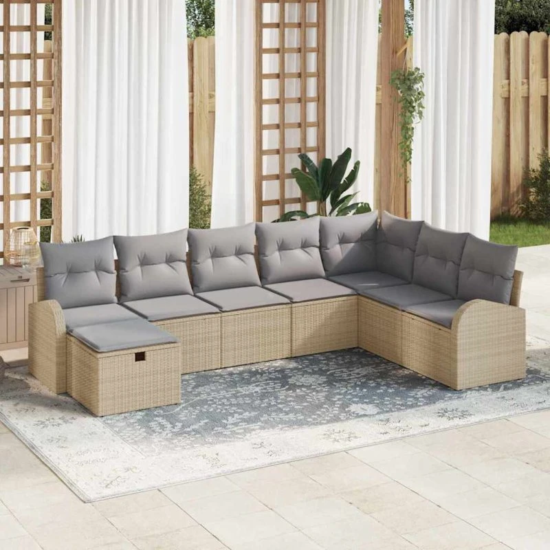 Modulært havesofa sæt 8 stk beige i poly rattan m. opbevaring
