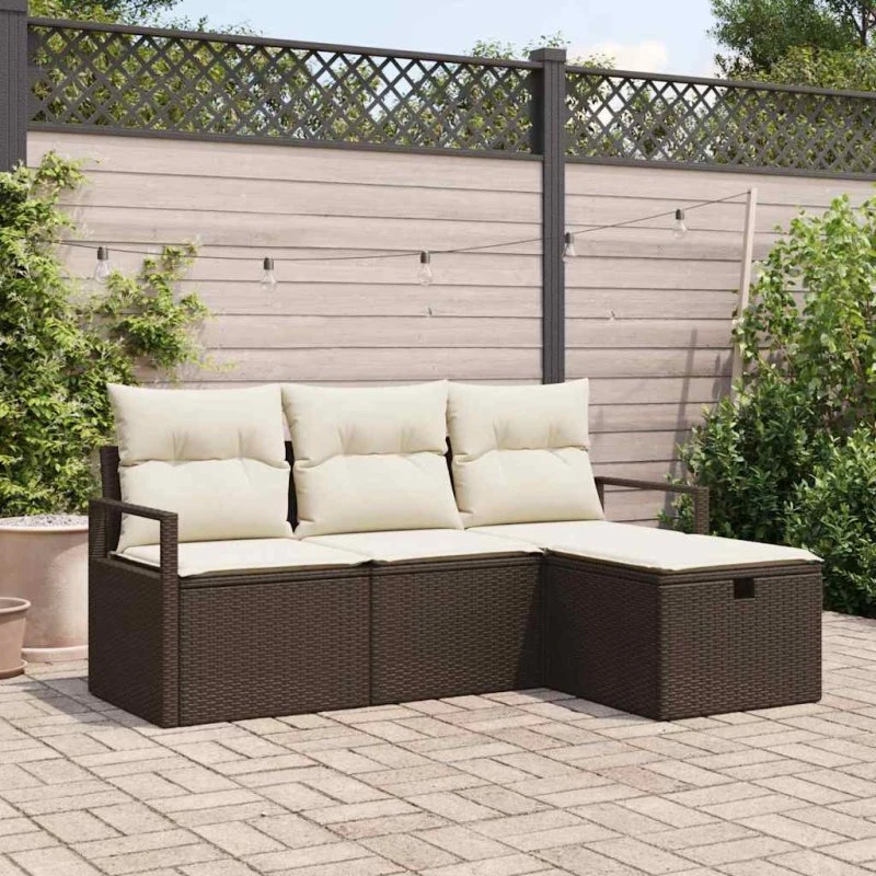 Modulær 4-Pers Havesofa i Brun Polyrattan med Opbevaring