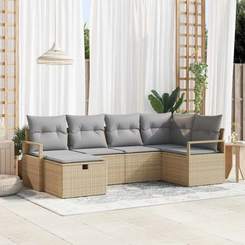 Modulært havesofa-sæt 6 dele i beige polyrattan med opbevaring